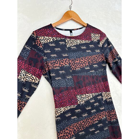 Victoria Sport Leopard Open Back Dress 3/4 Sleeve Black NICE Bodycon MEDIUM‎ - Picture 5 of 16